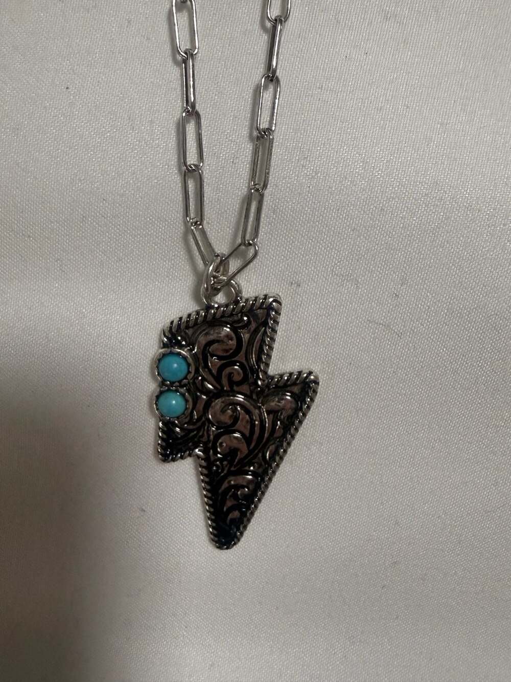 Tipi Western Engraved Lightning Bolt Necklace with Turquoise Accents